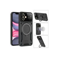 Newface iPhone 11 Kılıf Joy Lens Standlı Kapak - Siyah