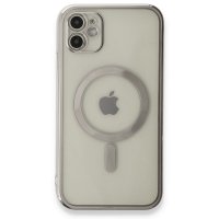 Newface iPhone 11 Kılıf Magneticsafe Lazer Silikon - Gümüş