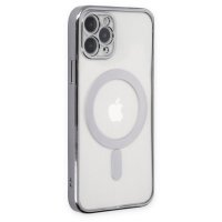 Newface iPhone 11 Pro Kılıf Magneticsafe Lazer Silikon - Gümüş