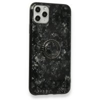 Newface iPhone 11 Pro Kılıf Marble Yüzüklü Silikon - Siyah