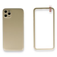 Newface iPhone 11 Pro Max Kılıf 360 Full Body Silikon Kapak - Gold