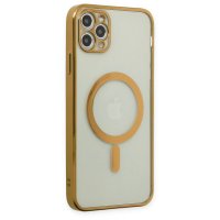 Newface iPhone 11 Pro Max Kılıf Magneticsafe Lazer Silikon - Gold