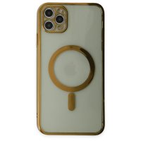 Newface iPhone 11 Pro Max Kılıf Magneticsafe Lazer Silikon - Gold