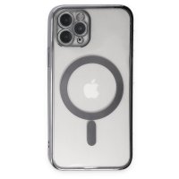 Newface iPhone 11 Pro Max Kılıf Magneticsafe Lazer Silikon - Gümüş