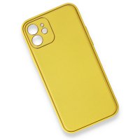 Newface iPhone 12 Kılıf Coco Deri Silikon Kapak - Sarı