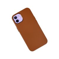 Newface iPhone 12 Kılıf Asya Deri Silikon - Kahverengi