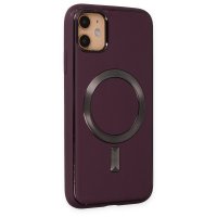 Newface iPhone 12 Kılıf Coco Deri Magneticsafe Silikon - Bordo