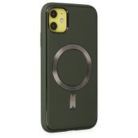 Newface iPhone 12 Kılıf Coco Deri Magneticsafe Silikon - Haki Yeşil