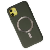 Newface iPhone 12 Kılıf Coco Deri Magneticsafe Silikon - Haki Yeşil