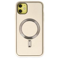 Newface iPhone 12 Kılıf Coco Deri Magneticsafe Silikon - Krem