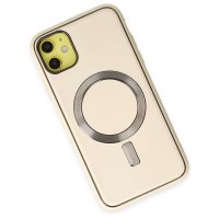 Newface iPhone 12 Kılıf Coco Deri Magneticsafe Silikon - Krem