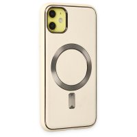 Newface iPhone 12 Kılıf Coco Deri Magneticsafe Silikon - Krem