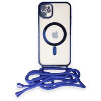 Newface iPhone 12 Kılıf Divo Lazer Askılı Magsafe Kapak - Mavi