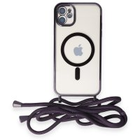 Newface iPhone 12 Kılıf Divo Lazer Askılı Magsafe Kapak - Derin Mor