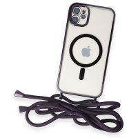 Newface iPhone 12 Kılıf Divo Lazer Askılı Magsafe Kapak - Derin Mor