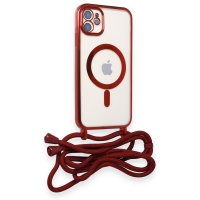 Newface iPhone 12 Kılıf Divo Lazer Askılı Magsafe Kapak - Kırmızı