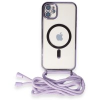 Newface iPhone 12 Kılıf Divo Lazer Askılı Magsafe Kapak - Lila