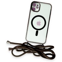 Newface iPhone 12 Kılıf Divo Lazer Askılı Magsafe Kapak - Siyah