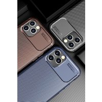 Newface iPhone 12 Kılıf Focus Karbon Silikon - Kahverengi