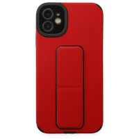 Newface iPhone 12 Kılıf Mega Standlı Silikon - Kırmızı