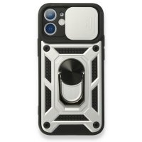 Newface iPhone 12 Mini Kılıf Pars Lens Yüzüklü Silikon - Gümüş