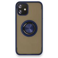 Newface iPhone 12 Mini Kılıf Montreal Yüzüklü Silikon Kapak - Lacivert