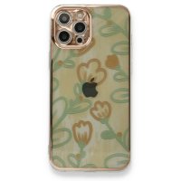 Newface iPhone 12 Pro Kılıf Çiçekli Silikon - Sarı