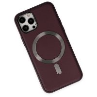 Newface iPhone 12 Pro Kılıf Coco Deri Magneticsafe Silikon - Bordo