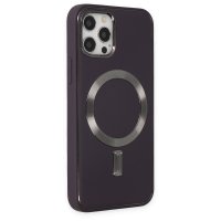 Newface iPhone 12 Pro Kılıf Coco Deri Magneticsafe Silikon - Derin Mor