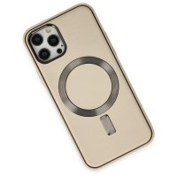 Newface iPhone 12 Pro Kılıf Coco Deri Magneticsafe Silikon - Krem