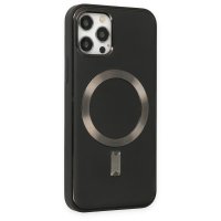 Newface iPhone 12 Pro Kılıf Coco Deri Magneticsafe Silikon - Siyah