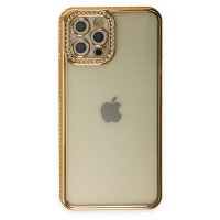 Newface iPhone 12 Pro Kılıf Joke Taşlı Silikon - Gold