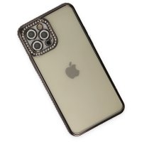 Newface iPhone 12 Pro Kılıf Joke Taşlı Silikon - Siyah