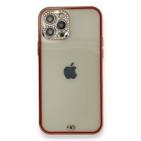 Newface iPhone 12 Pro Kılıf Liva Taşlı Silikon - Kırmızı