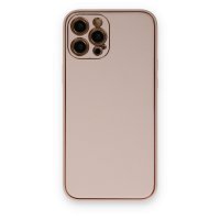 Newface iPhone 12 Pro Max Kılıf Coco Deri Silikon Kapak - Pudra
