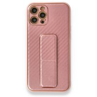 Newface iPhone 12 Pro Max Kılıf Coco Karbon Standlı Kapak - Pembe