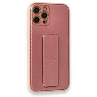 Newface iPhone 12 Pro Max Kılıf Coco Karbon Standlı Kapak - Pembe