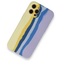 Newface iPhone 12 Pro Max Kılıf Ebruli Lansman Silikon - Sarı-Lila