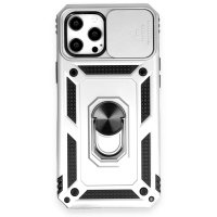 Newface iPhone 12 Pro Max Kılıf Pars Lens Yüzüklü Silikon - Gümüş