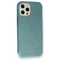 Newface iPhone 12 Pro Max Kılıf Simli Katmanlı Silikon - Turkuaz