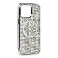 Newface iPhone 13 Kılıf Diamond Magsafe Kapak - Gümüş