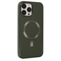 Newface iPhone 13 Pro Kılıf Coco Deri Magneticsafe Silikon - Haki Yeşil