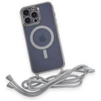 Newface iPhone 13 Pro Kılıf Divo Lazer Askılı Magsafe Kapak - Gümüş