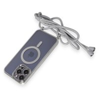 Newface iPhone 13 Pro Kılıf Divo Lazer Askılı Magsafe Kapak - Gümüş