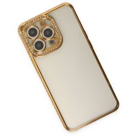 Newface iPhone 13 Pro Kılıf Joke Taşlı Silikon - Gold