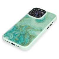 Newface iPhone 13 Pro Max Kılıf Moda Simli Kapak - Yeşil