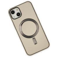 Newface iPhone 14 Kılıf Coco Deri Magneticsafe Silikon - Krem