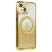 Newface iPhone 14 Kılıf Joke Simli Magneticsafe Kılıf - Gold