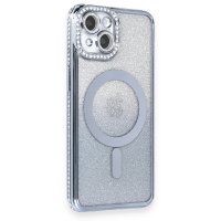 Newface iPhone 14 Kılıf Joke Simli Magneticsafe Kılıf - Mavi