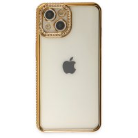 Newface iPhone 14 Kılıf Joke Taşlı Silikon - Gold